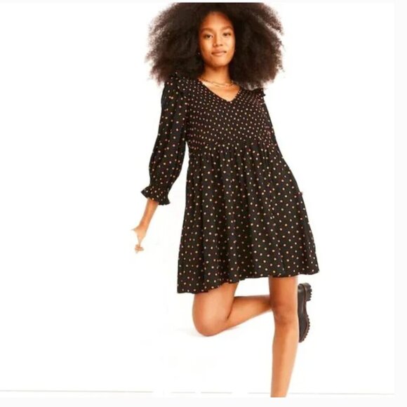 Madewell Lucie V-Neck Smocked Mini Dress in Oval Polka Dot - size 10 - Picture 1 of 15